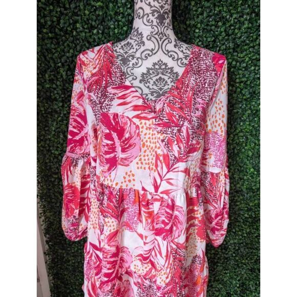 Women's Size Small Tunic Dress V Neck Casual Loose Flowy L / S Swing Dress, NEW - Picture 6 of 13